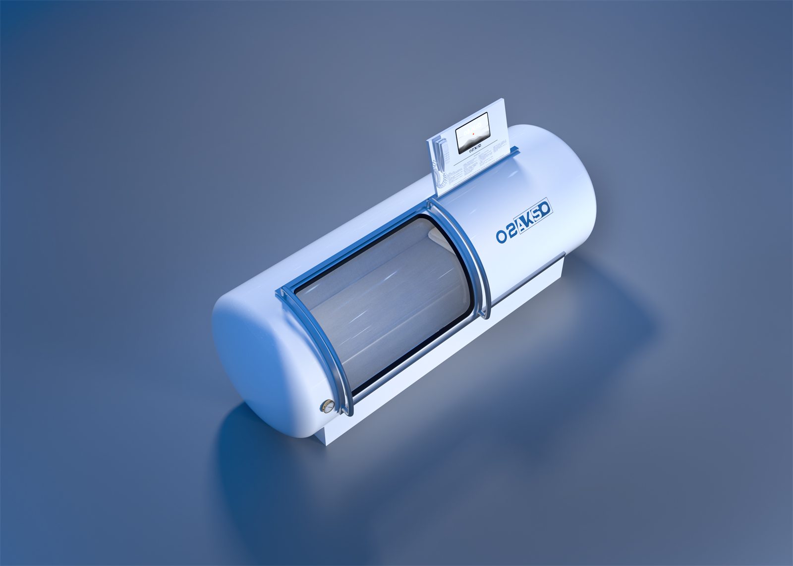 Horizontal capsule hyperbaric oxygen chamber with integrated air and oxygen supply unit