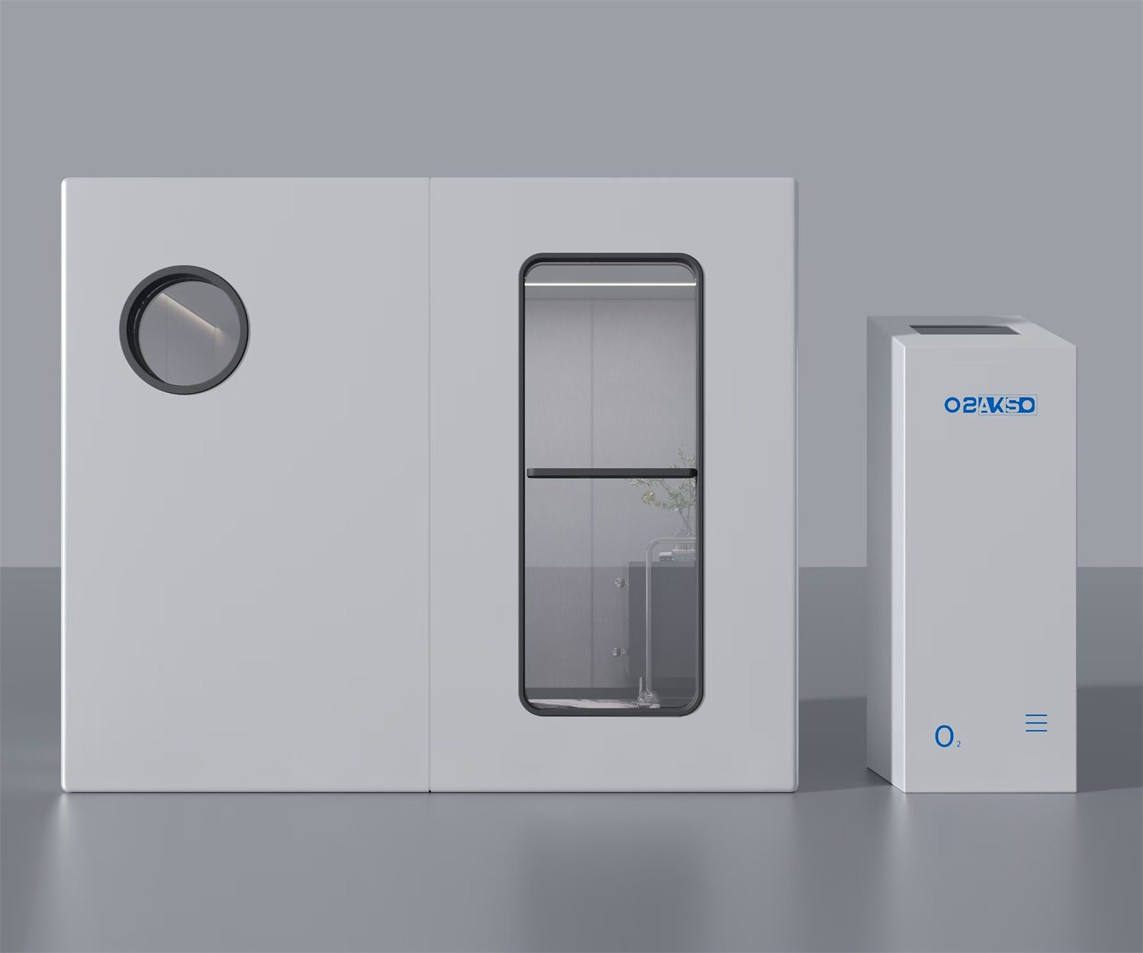 Two-person mild hyperbaric oxygen chamber with dual control panels